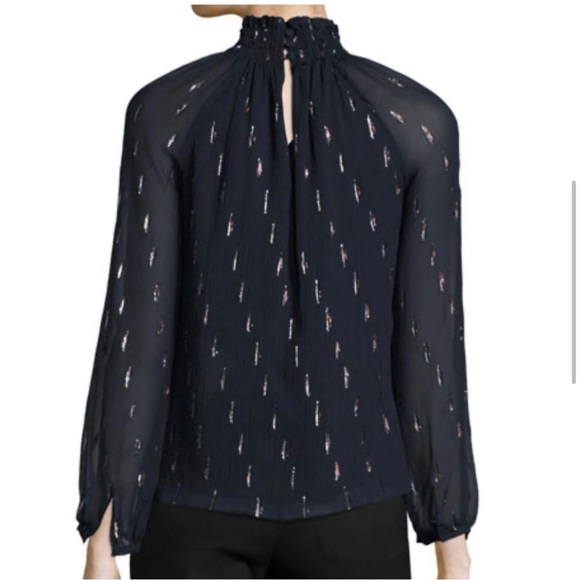 Rebecca Taylor Silk Metallic Chiffon Long Sleeve Top Size 6 - Picture 2 of 12
